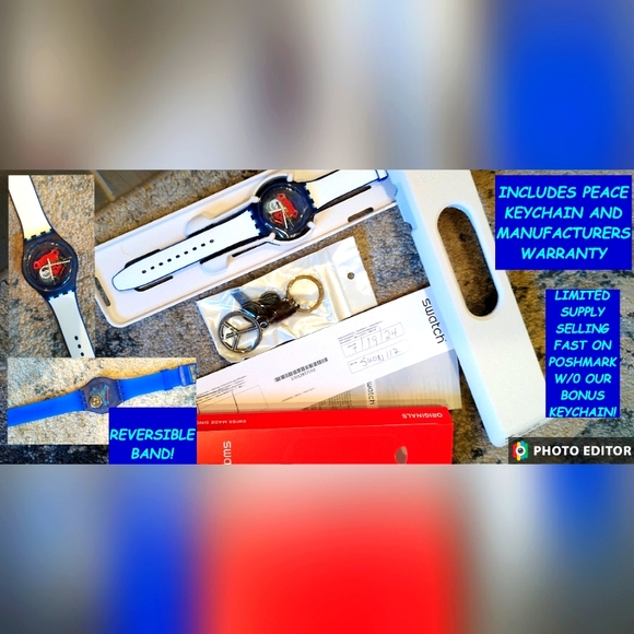 🆕 Swatch Clownfish SUON112 Blue/White Transparent Reversible Band Swatch